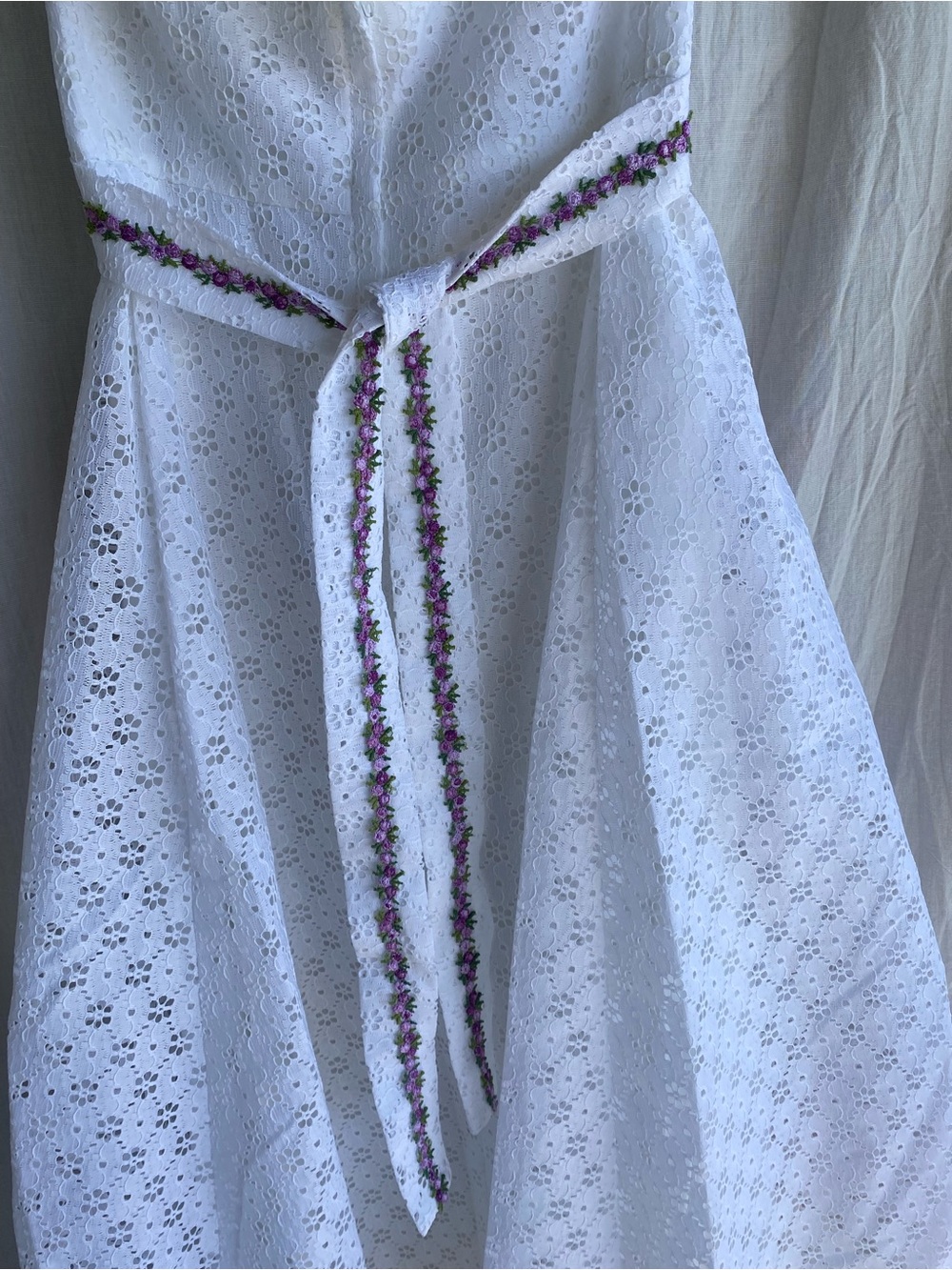 White Eyelet Halter Maxi Dress Cottagecore Prairie Summer - Picture 4 of 7